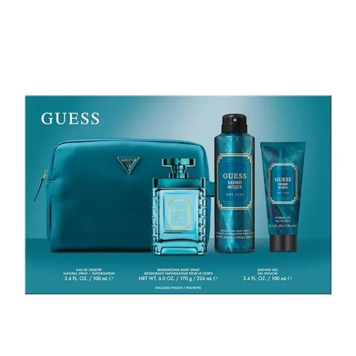 GUESS UOMO ACQUA For Men SET EDT 100ML + SG 100ML + BODY SPRAY 170G + POUCH