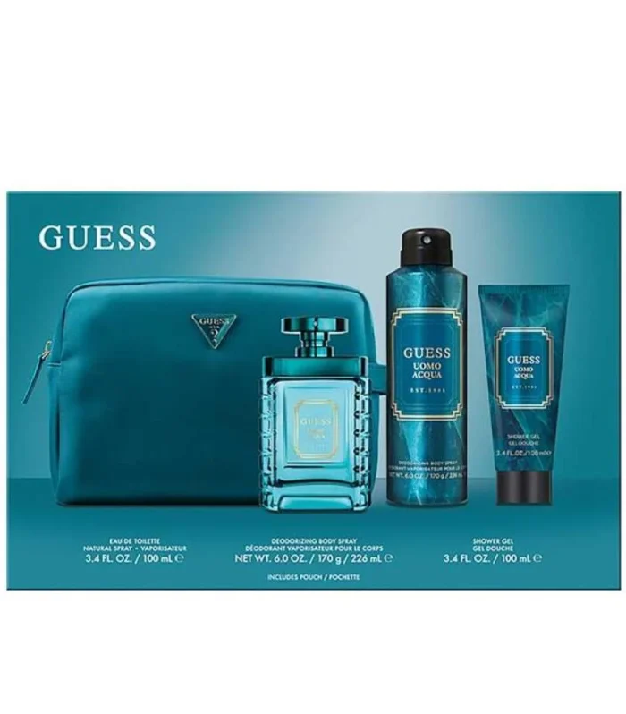 GUESS UOMO ACQUA For Men SET EDT 100ML + SG 100ML + BODY SPRAY 170G + POUCH