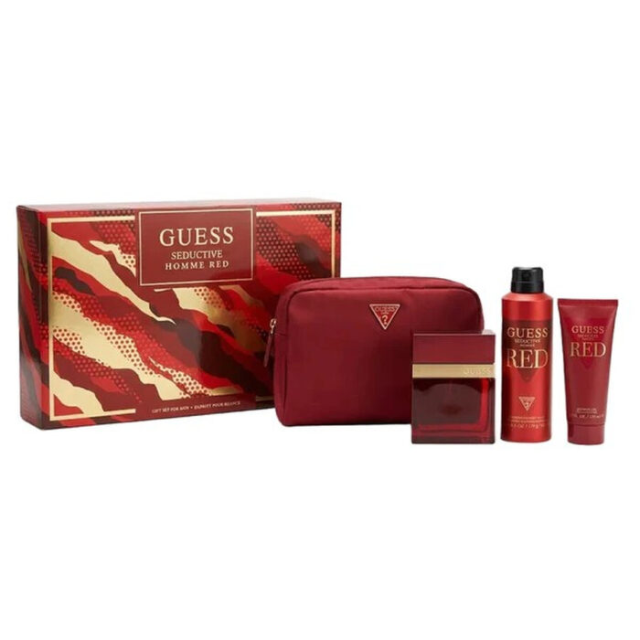 GUESS Seductive Red Homme Gift Set for Men – Eau de Toilette 100ml + Shower Gel 100ml + Body Spray 226ml + Pouch