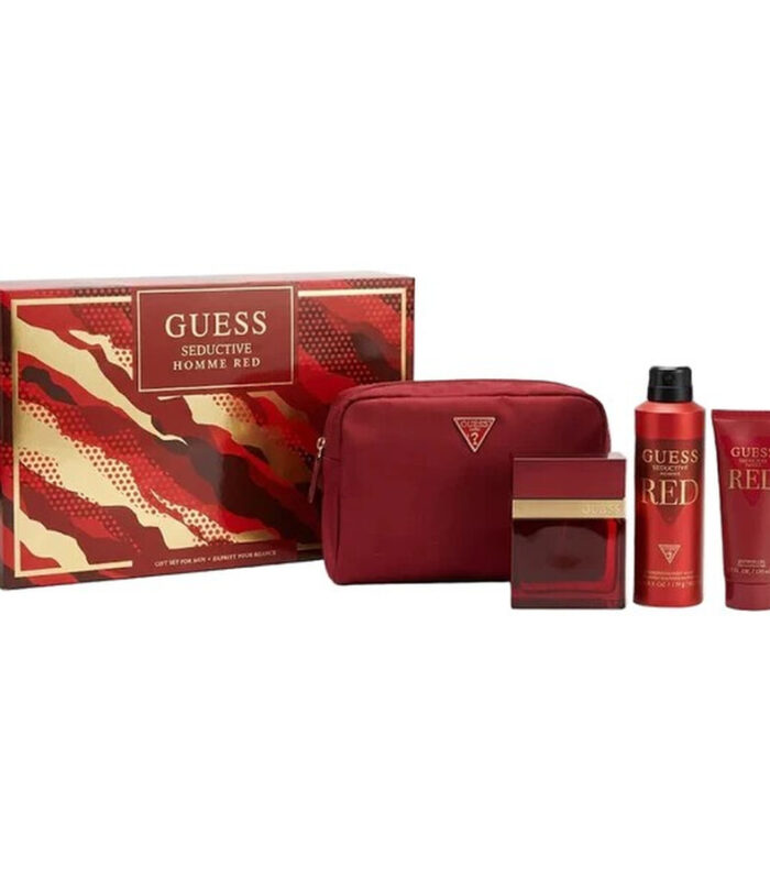 GUESS Seductive Red Homme Gift Set for Men – Eau de Toilette 100ml + Shower Gel 100ml + Body Spray 226ml + Pouch
